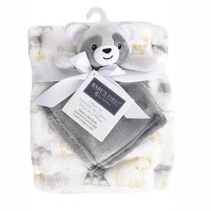 Plush Grey Raccoon Security Blanket 2 Piece Set Baby's First by Nemcor Lovey NWT